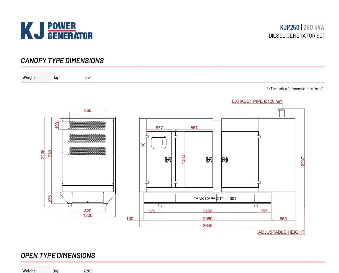 KJ POWER 250 kVA – ქირავდება დიზელ გენერატორი – 182 kW