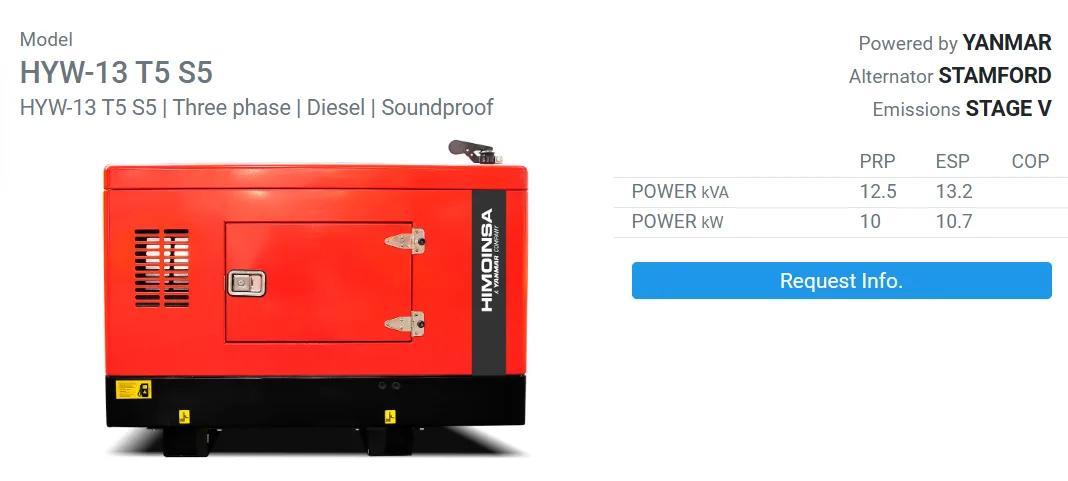 HIMOINSA HYW-13 T5 S5 – ქირავდება დიზელ გენერატორი – 10 kW