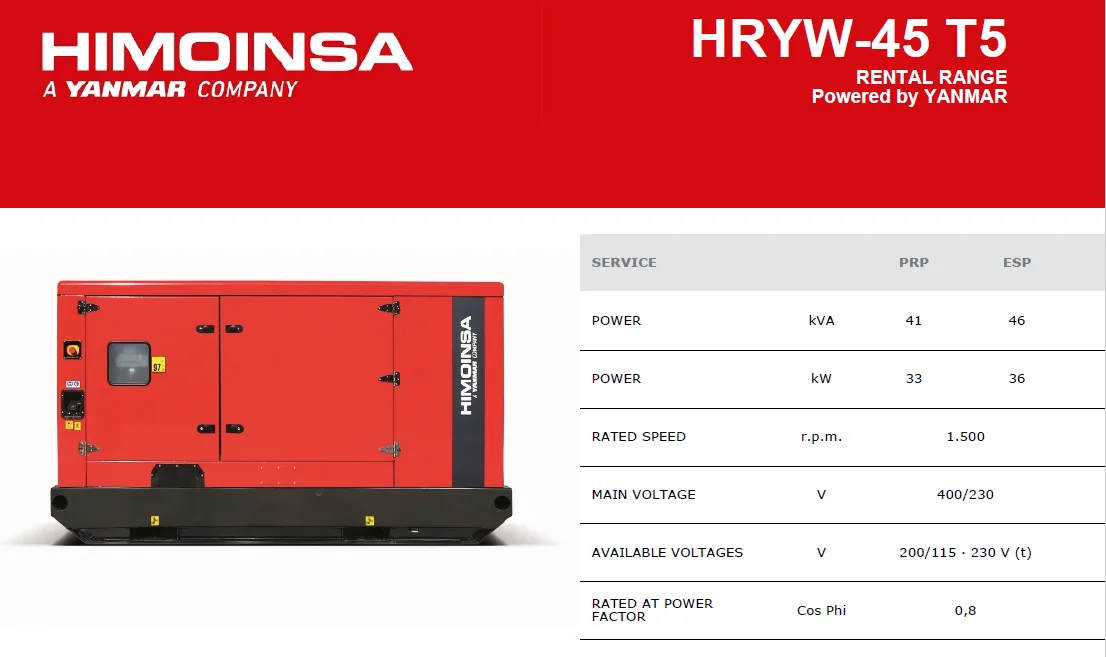 HIMOINSA HRYW-45 T5 – ქირავდება დიზელ გენერატორი – 33 kW