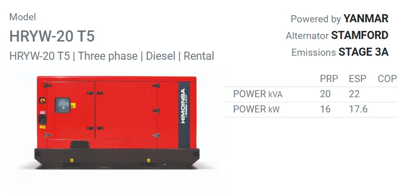 HIMOINSA HRYW-20 T5 – ქირავდება დიზელ გენერატორი – 16 kW